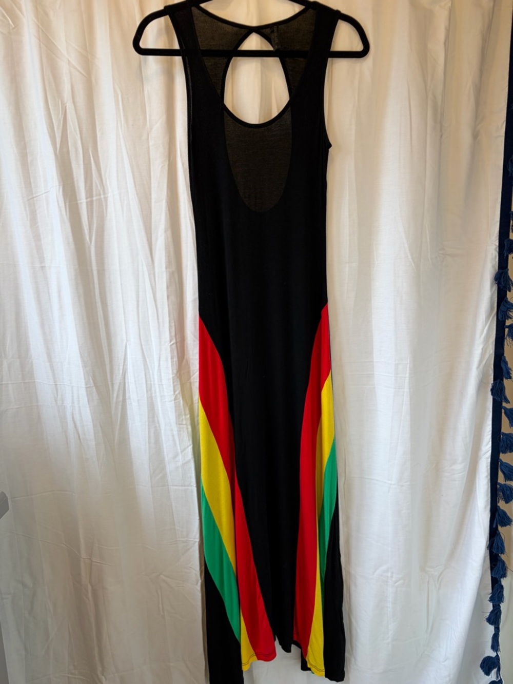 Chocolate Italy Black Maxi Dress/Cover-up with Jamaican flag colours